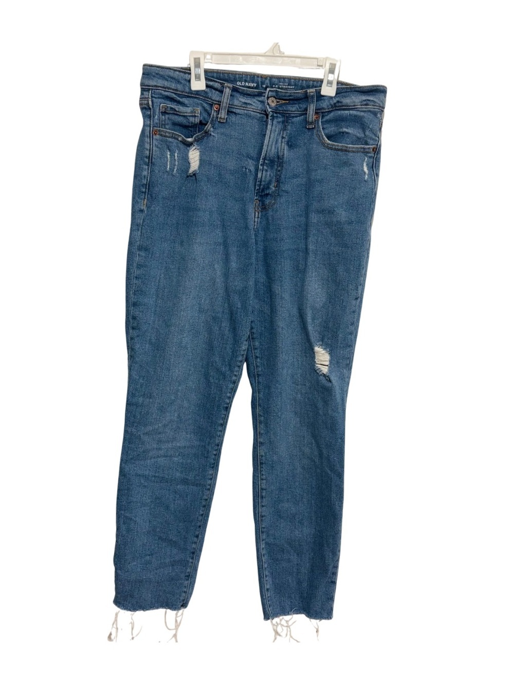 Old Navy OG Straight high-rise distressed jeans in a medium wash size 10